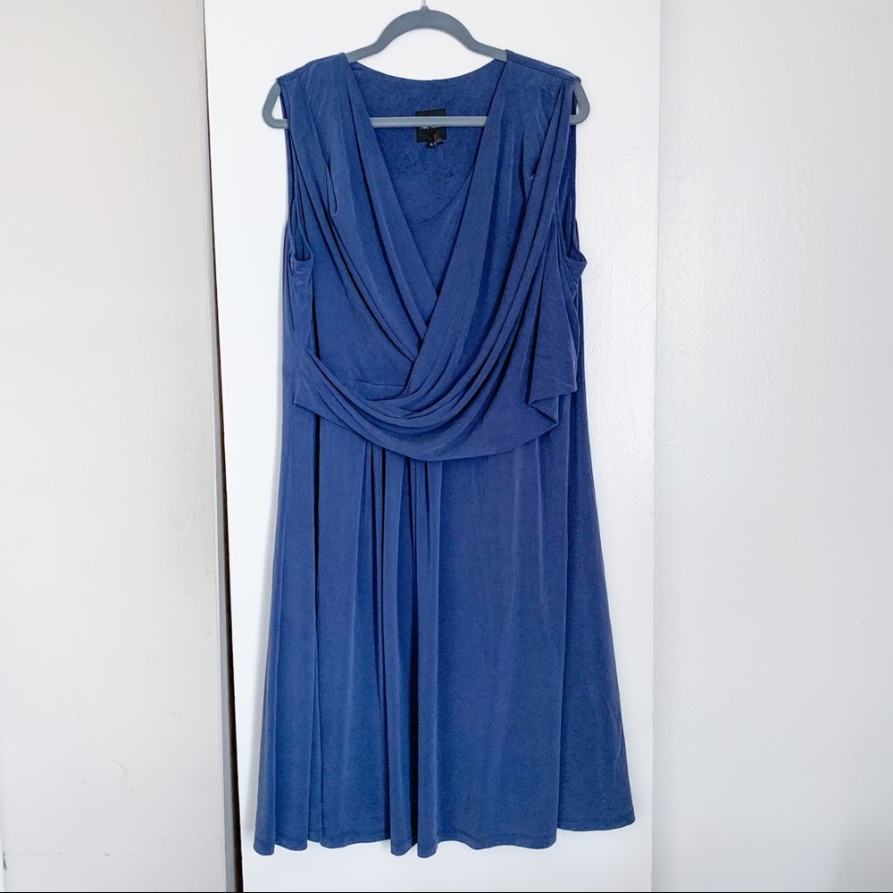Nic & Zoe Blue Faux Wrap Sleeveless Dress